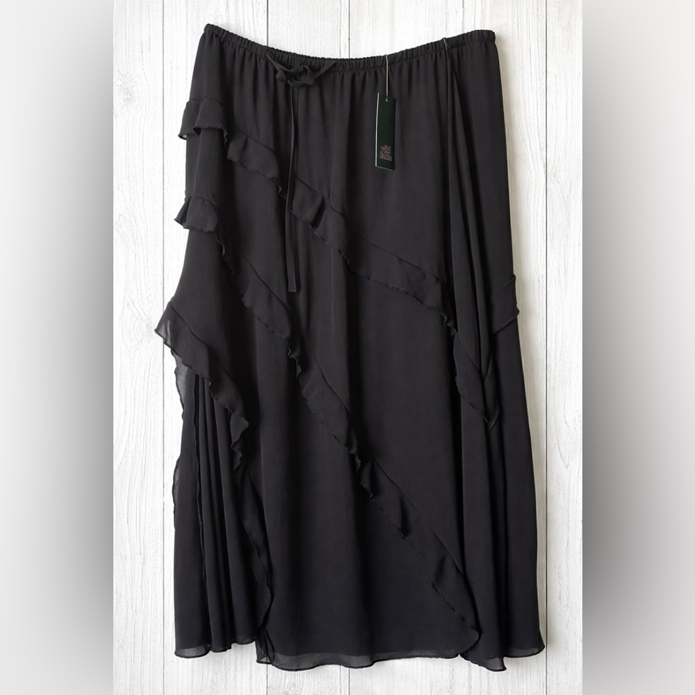 Black Asymmetrical Maxi Ruffle Skirt